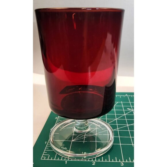 Crystal DArques / Durand Cavalier Ruby Red Wine Glasses Vintage Set Clear Foot 4 - Picture 4 of 9